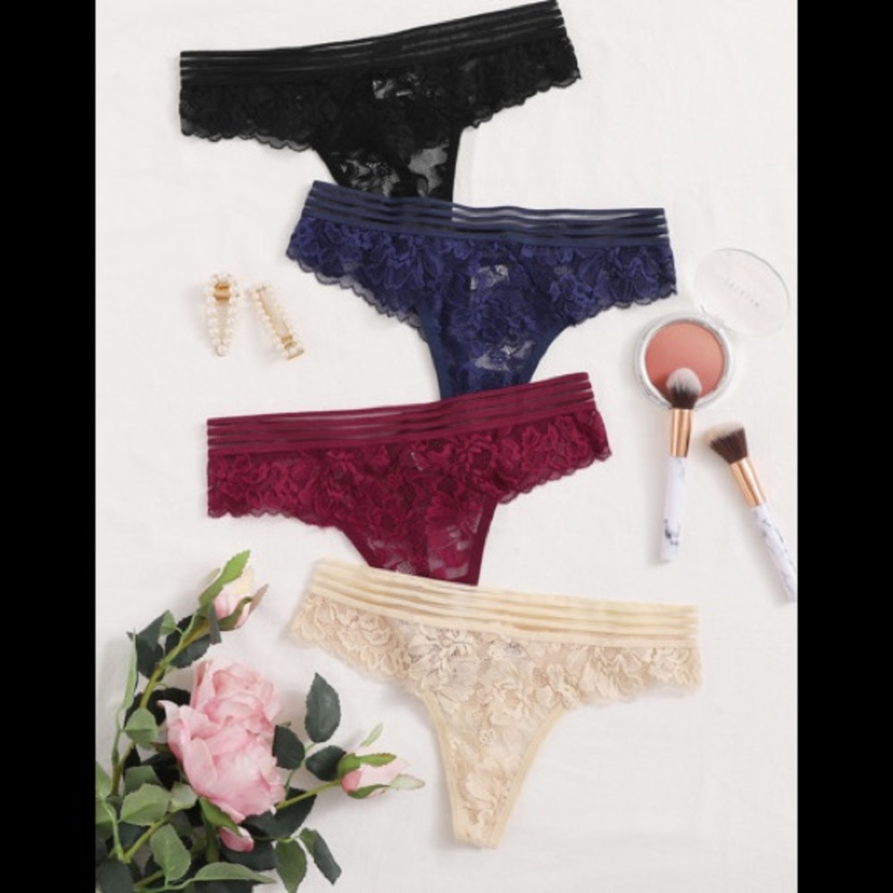 NEW lace {4 pack} pantie set black cream blue bur - Picture 1 of 4